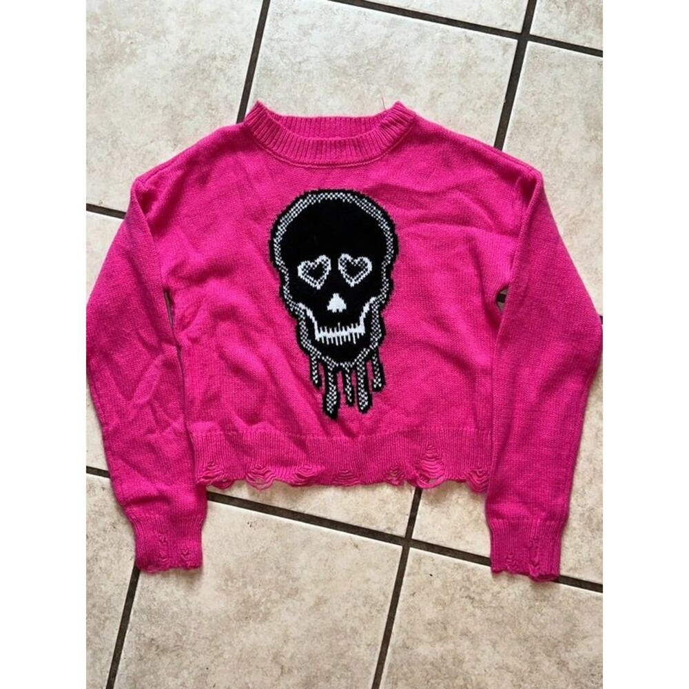 Girls Pink Skull No Boundaries Sweater Size Large